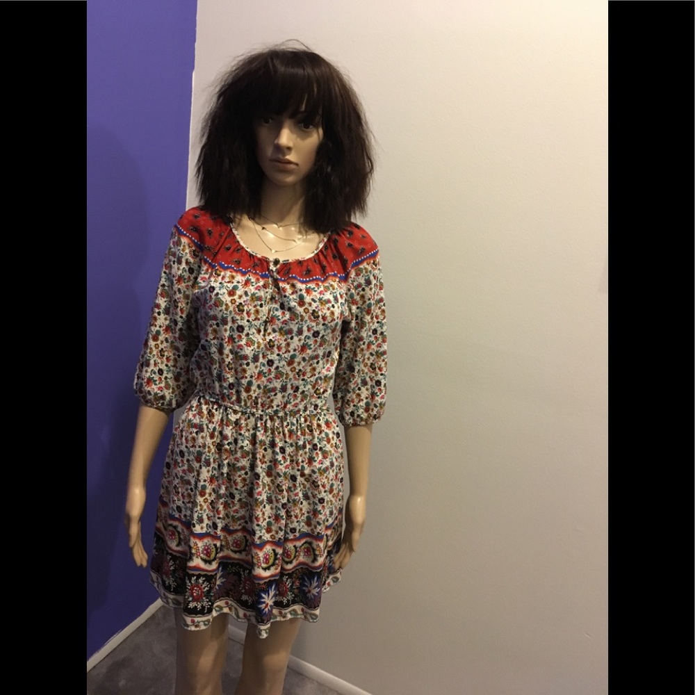 Boho peasant pattern dress floral modest cute